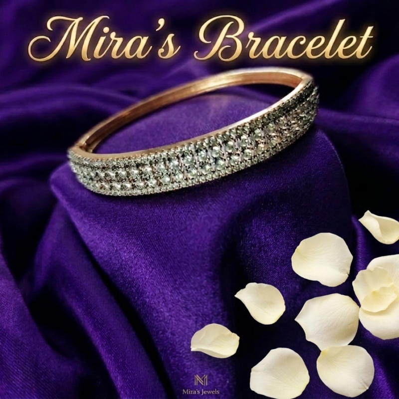 Mira's Rose Gold Plated Three Row Crystal Full Pave Artificial Bangle Bracelet (MIJ 4028-1)