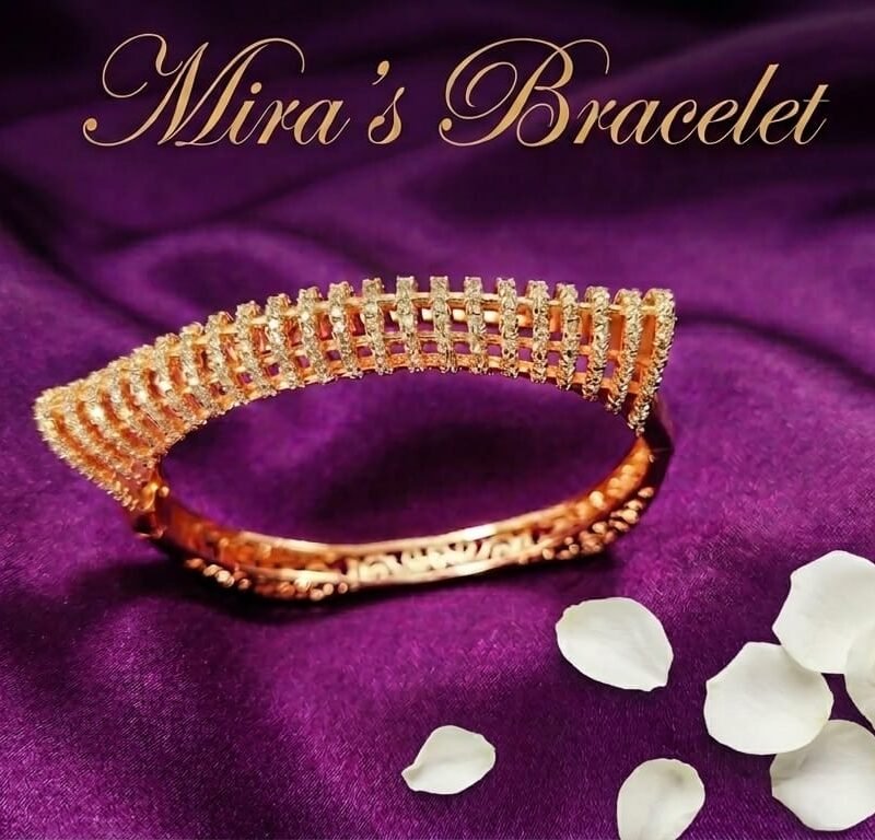 Mira's Rose Gold Plated Squaval Layered Lattice Crystal Artificial Bangle Bracelet (MIJ 40217-1)
