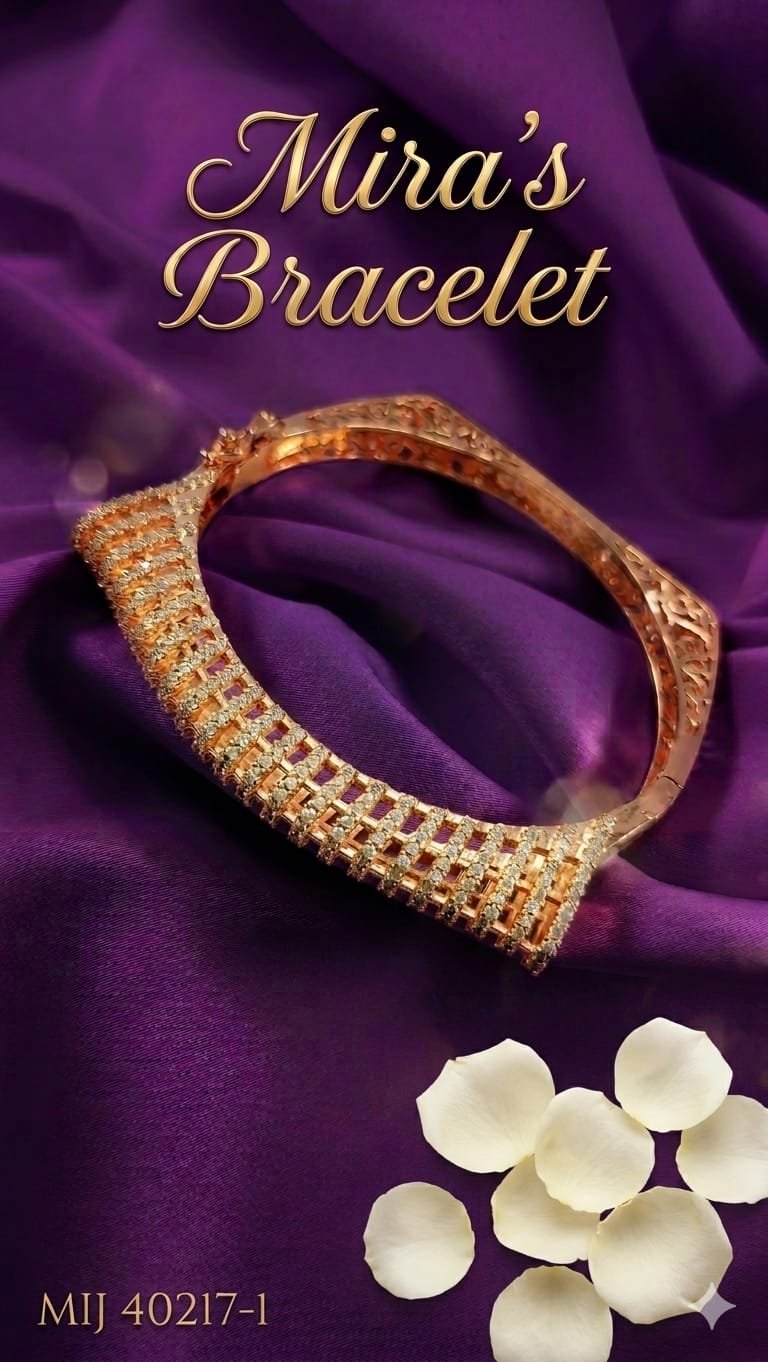 Mira's Rose Gold Plated Squaval Layered Lattice Crystal Artificial Bangle Bracelet (MIJ 40217-1)
