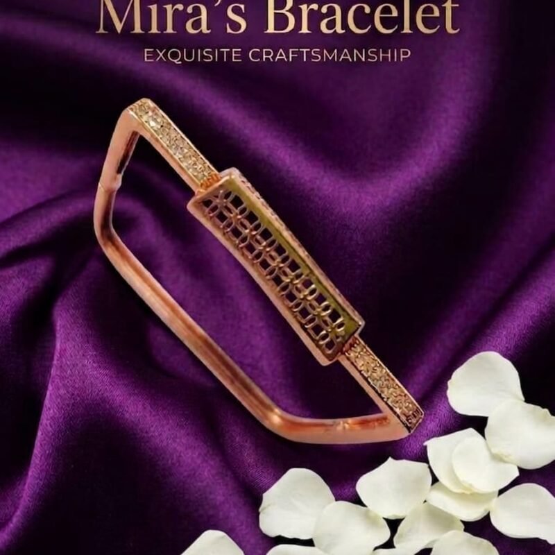 Mira's Rose Gold Plated Rectangular Openwork Lattice Crystal Artificial Geometric Bangle Bracelet (MIJ 40210-2)