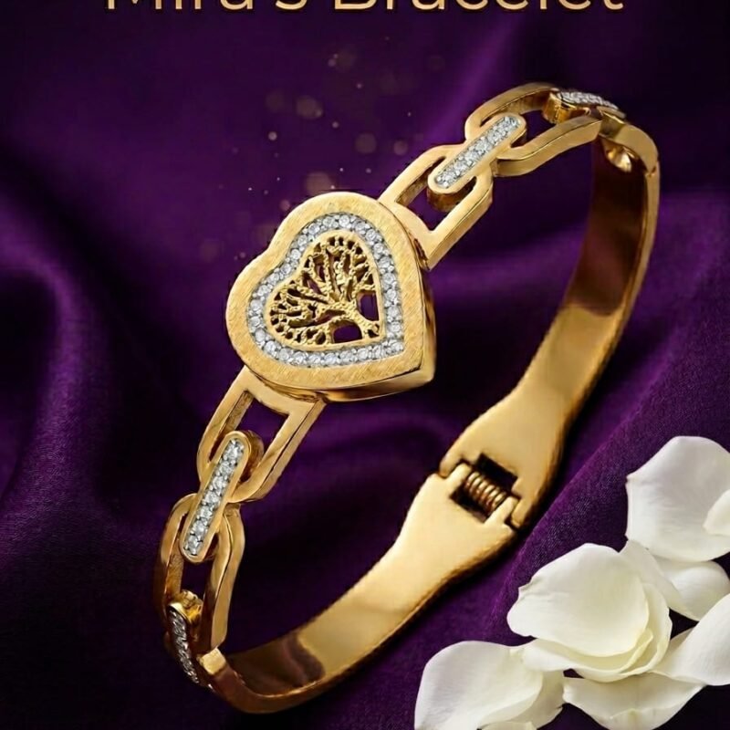 Mira's Gold Plated Heart Tree of Life Crystal Artificial Bangle Bracelet (MIJ 40110-1)