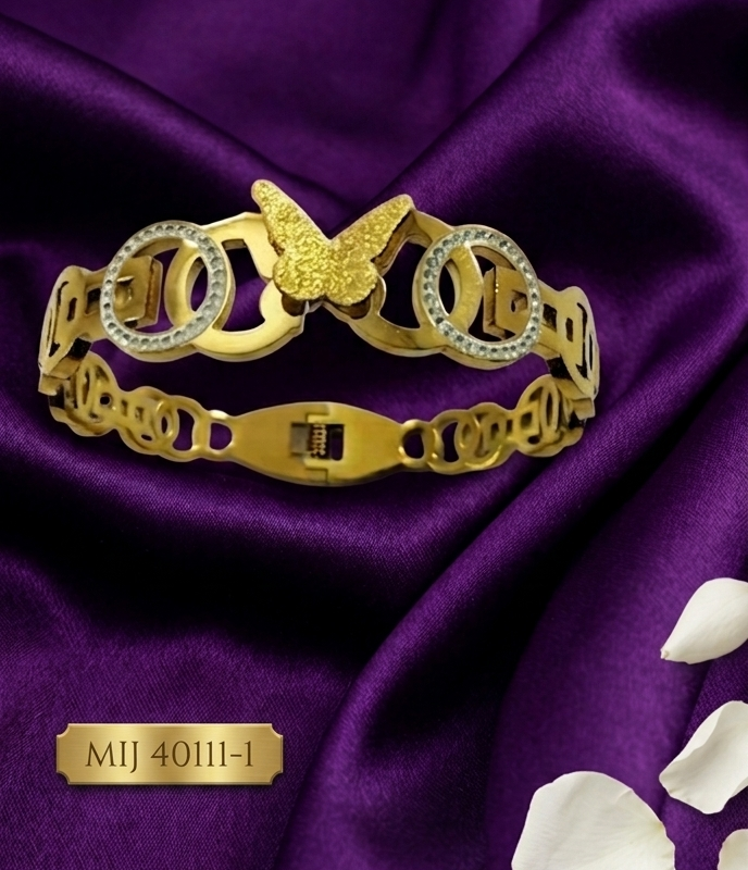 Mira's Gold Plated Frosted Butterfly Crystal Artificial Bangle Bracelet (MIJ 40111-1)