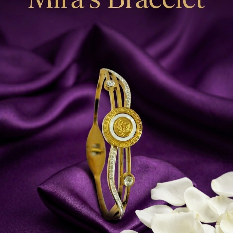 Mira's Gold Plated Greek Key Medallion Crystal Split Band Artificial Bangle Bracelet (MIJ 4018-1)