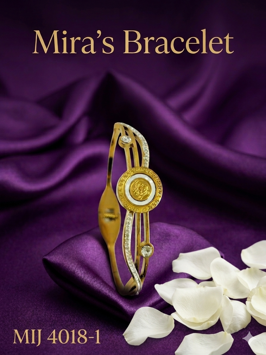 Mira's Gold Plated Greek Key Medallion Crystal Split Band Artificial Bangle Bracelet (MIJ 4018-1)