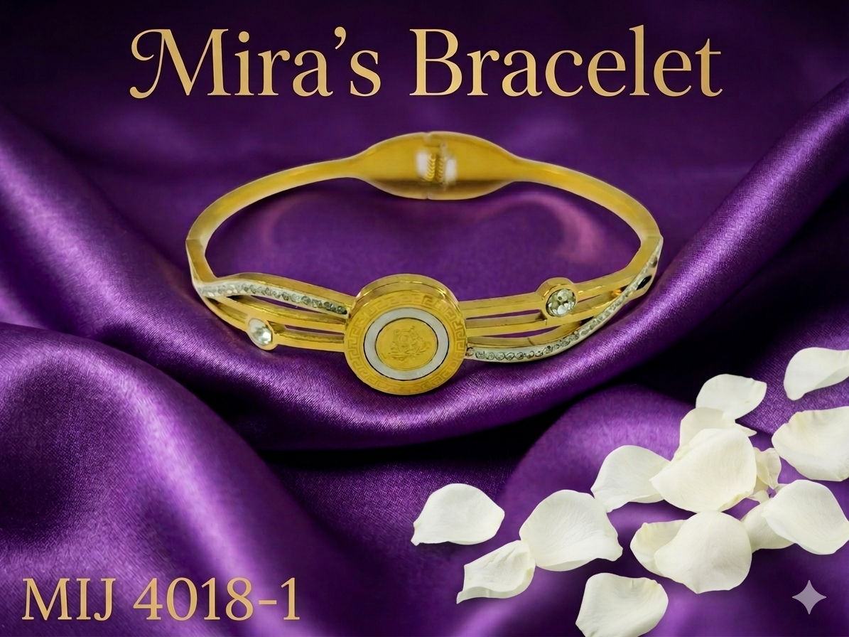 Mira's Gold Plated Greek Key Medallion Crystal Split Band Artificial Bangle Bracelet (MIJ 4018-1)