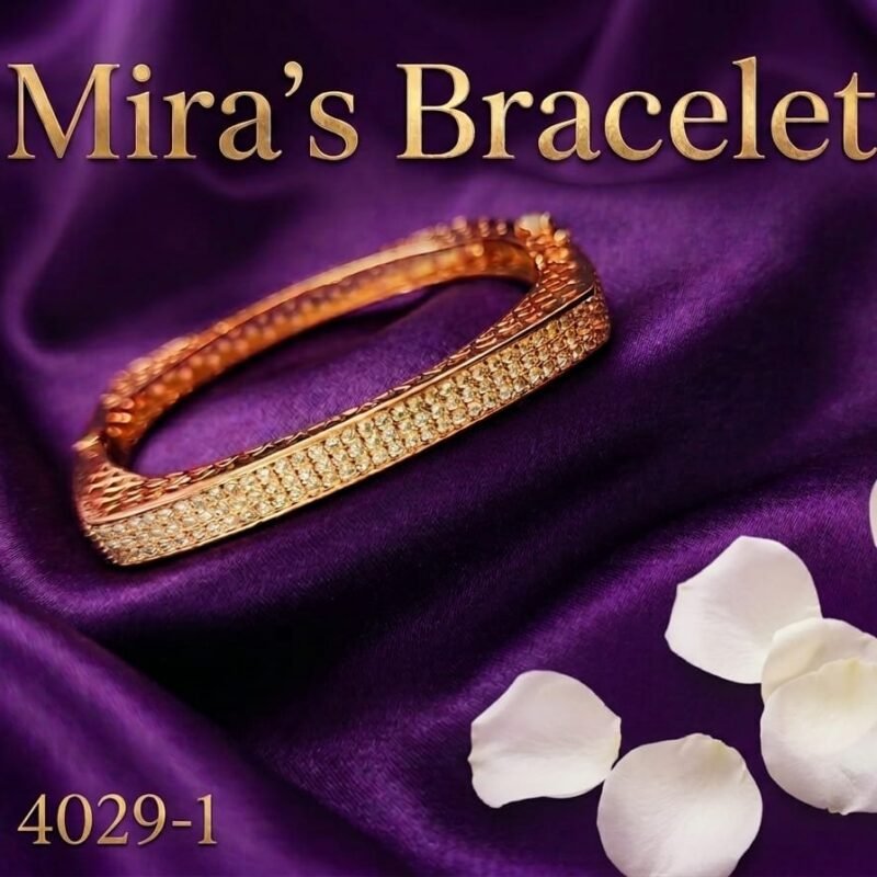 Mira's Rose Gold Plated Squaval Three Row Crystal Full Pave Artificial Bangle Bracelet (MIJ 4029-1)