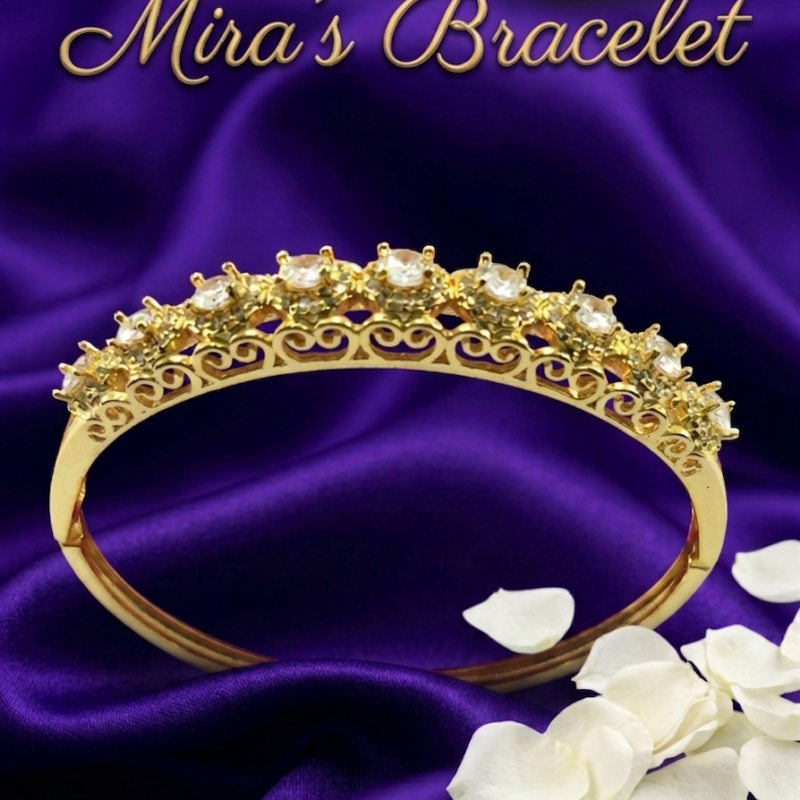 Mira's Gold Plated Tiara Solitaire Crystal Scalloped Filigree Artificial Bangle Bracelet (MIJ 40219-1)
