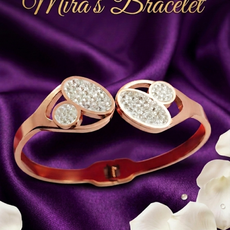 Mira's Rose Gold Plated Dual Oval Pave Crystal Artificial Open Front Bangle Bracelet (MIJ 4022-1)