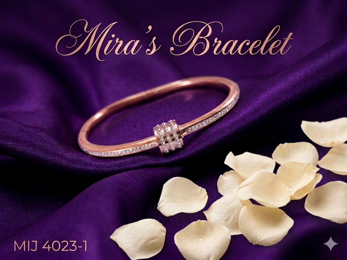 Mira's Rose Gold Plated Triple Band Barrel Bangle Bracelet with Crystals – Style MIJ 4023-1
