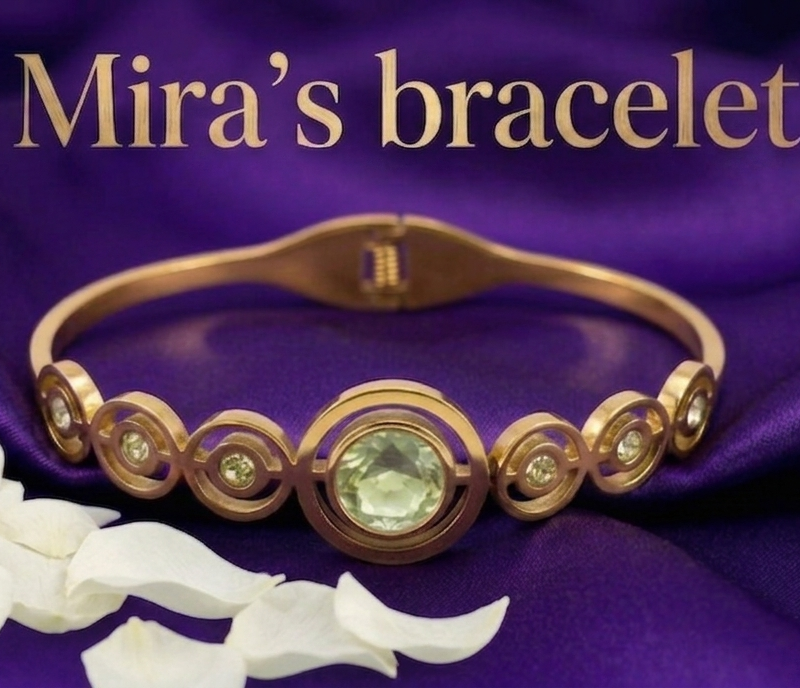 Mira's Rose Gold Plated Solitaire Gemstone Concentric Circle Artificial Bangle Bracelet (MIJ 4019-1)