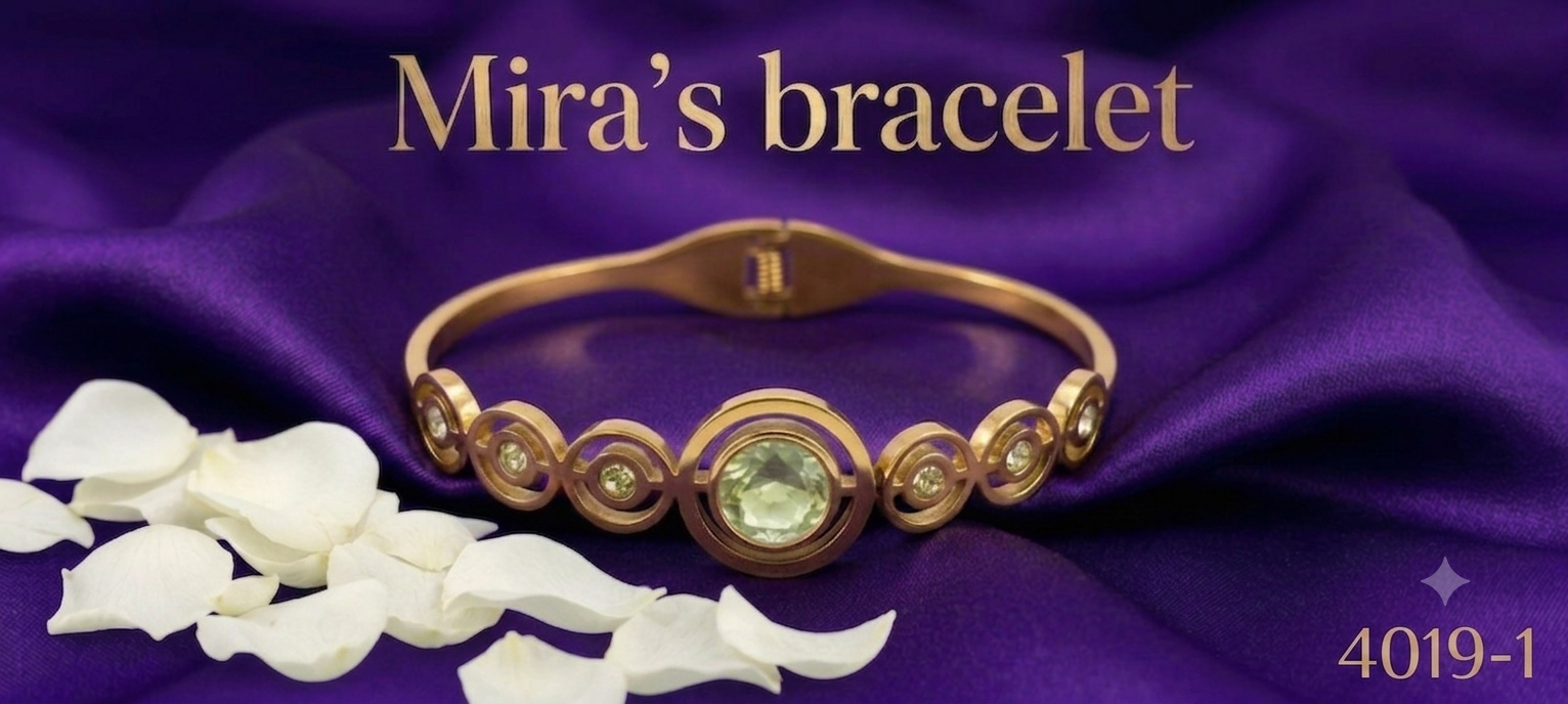 Mira's Rose Gold Plated Solitaire Gemstone Concentric Circle Artificial Bangle Bracelet (MIJ 4019-1)